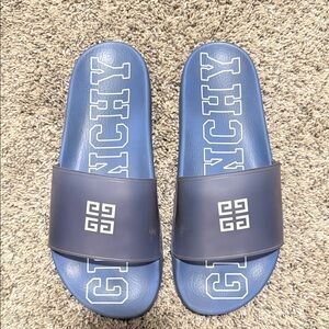 Givenchy Navy and White Logo Slide Sandals